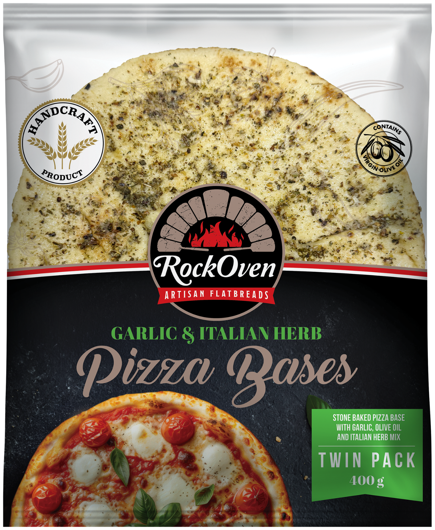 RockOven Garlic and Italian Herb Pizza Bases Twin Pack 400g