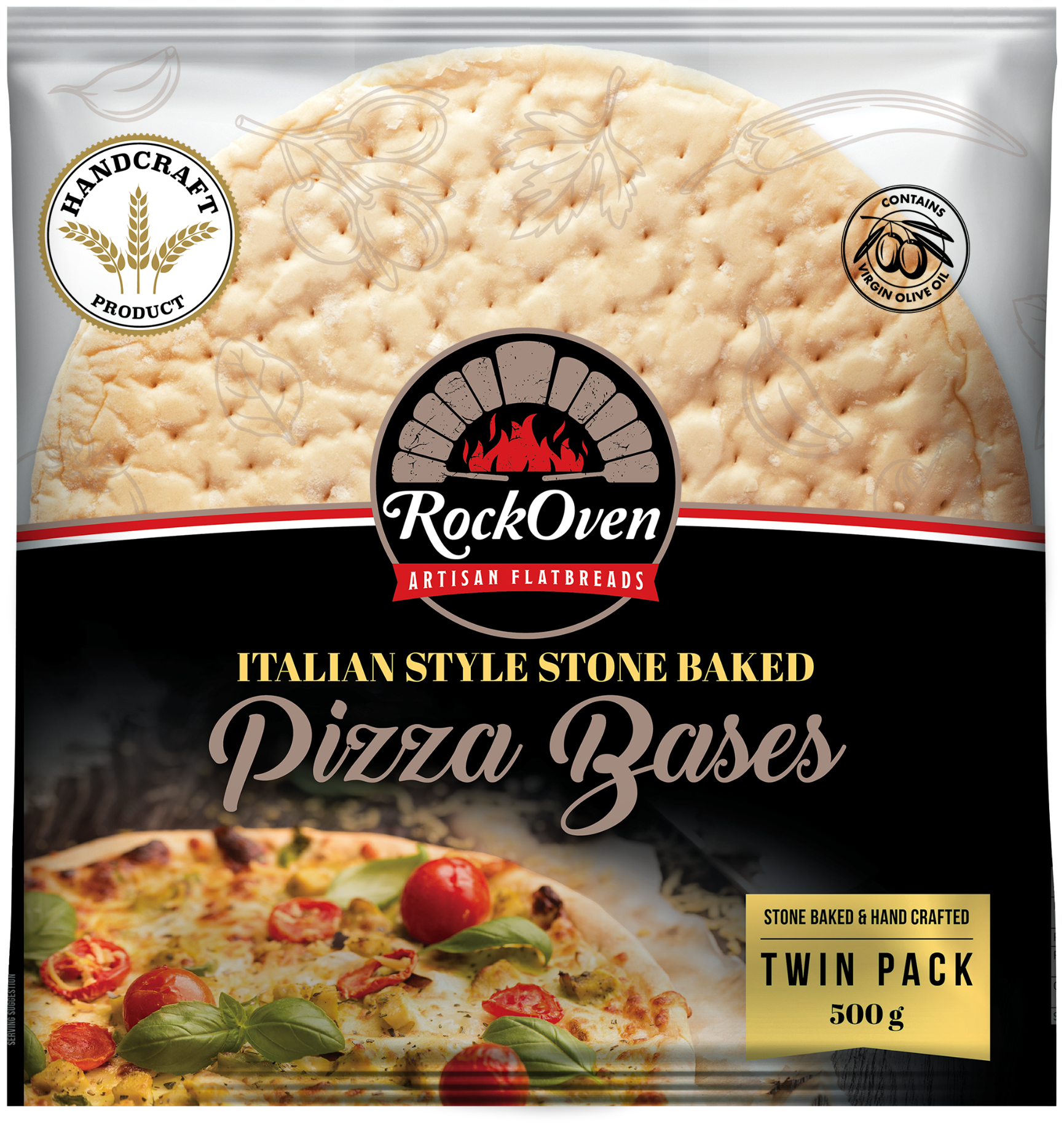 RockOven Italian Style Stone Baked Pizza Bases Twin Pack 500g pack render